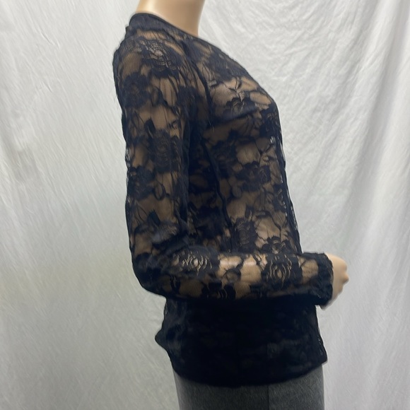 Women's Black Lace Long Sleeve Top - Picture 3 of 7